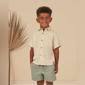 Rylee + Cru Boys Collared Short Sleeve Palm Tree linen blend button up shirt 4/5